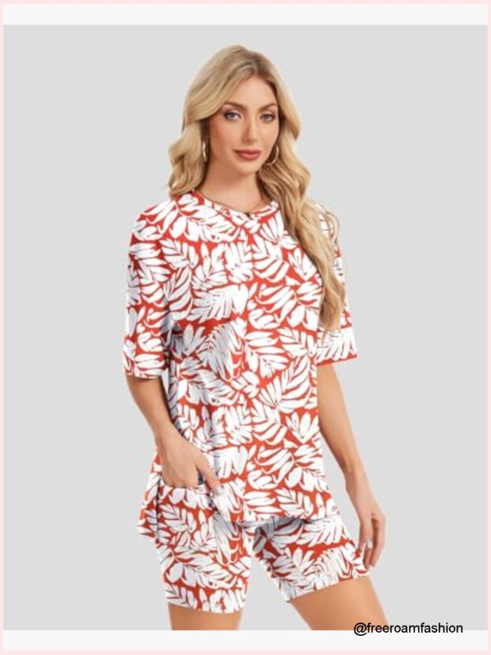 Women's Two Piece Lounge Set Crew Neck Short Sleeve Oversized Shorts Set - Picture 3 of 7